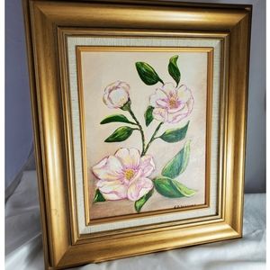 Hand painted magnolia flower wall art hang / stand